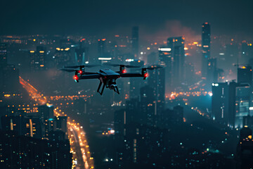 Obraz premium Drone flying in sky over beautiful nature during observation from top
