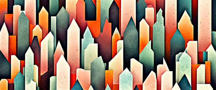illustrazione sfondo con edifici urbani astratti a tema geometrico surreale