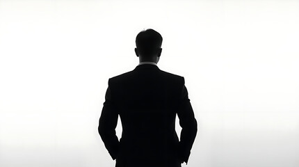 Black silhouette businessman backview with white background.