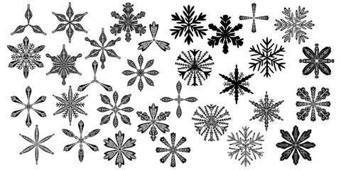  Set Openwork snowflakes in linocut style, lace folk motifs Scandinavian style, vector isolated element	
 vector