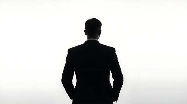 Black silhouette businessman backview with white background. - Powered by Adobe