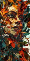 A woman's face is made up of leaves and branches