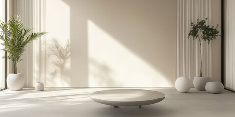 Minimalist interior design with geometric shapes and natural light