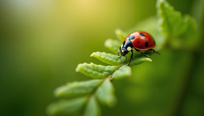 Fototapeta premium Close-Up of a Ladybug on a Green Leaf