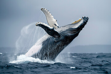 Naklejka premium Fantastically beautiful majestic huge whale in ocean