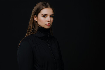 Fototapeta premium Winter Style with Black Heated Jacket on Matte Black Background.
