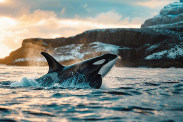 Fototapeta premium Fantastically beautiful majestic huge whale in deep ocean