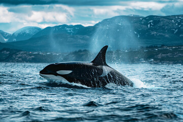 Fototapeta premium Fantastically beautiful majestic huge whale in deep ocean