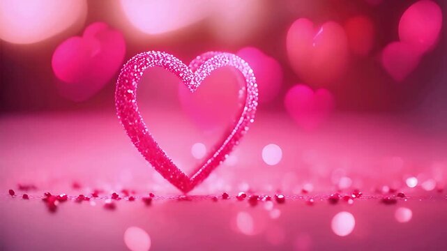 1 pink heart shape isolated over pink backdrop; love celebrating, valentine's day background for video advertising