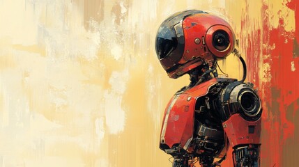 Fototapeta premium Futuristic Red Robot Against Abstract Background in a Modern Digital Art Style