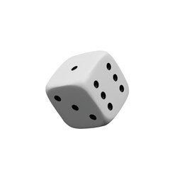 3d render game die. Gambling play with chance of risk or fortune. Vector illustration of three-dimensional cube with number dots. Success symbol of opportunity in casino. Bet object. Las Vegas winning