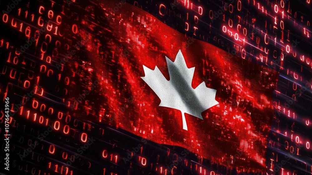Poster canada flag with digital effect and binary code