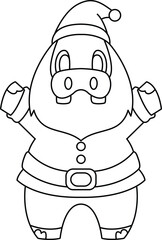 Hippo Christmas Santa Claus Animal Vector Graphic Art Illustration