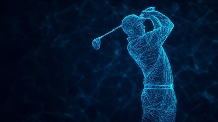 Futuristic Golfer in Abstract Blue Geometry on Dark Background