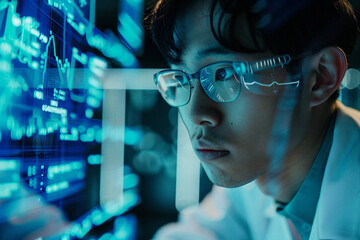 Generative AI Scientist Conducting Advanced Research in Futuristic Laboratory Setting