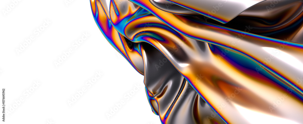 Poster Shimmering metallic fabric with iridescent hues A swirl of color and texture