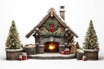 Fototapeta premium Christmas fireplace hearth plant house.