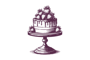 Strawberry cake. Hand drawn vector sketch illustration. Icon, print, isolated cut out