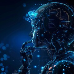 Futuristic AI Robot with Digital Circuitry and Holographic Interface