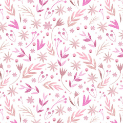 Fototapeta premium Cute feminine watercolor pattern with little tiny wildflowers, hand drawn