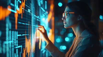 Financial Analyst Using Advanced Tool to Simulate Market Scenarios for Predictive Insights