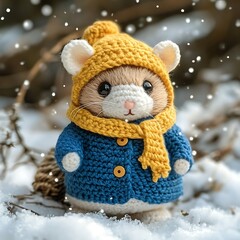 amigurumi a hamster in blue coat
