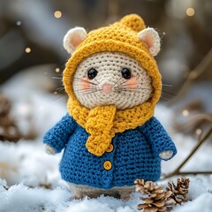 amigurumi a hamster in blue coat