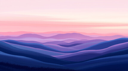 Obraz premium Illustration cover depicting a serene landscape at dusk with soft pastel colors, rolling hills, and a peaceful atmosphere
