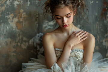 Fototapeta premium Graceful ballerina dancing elegantly with illuminated background and reflections, Generative AI