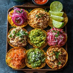 Tostadas with various toppings mexican food
