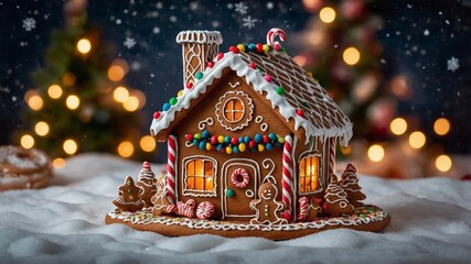 Gingerbread house christmas and gingerbread man. Christmas atmosphere