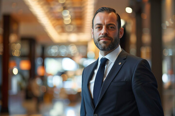 Fototapeta premium Generative AI Image of Professional Hotel Receptionist in Lobby