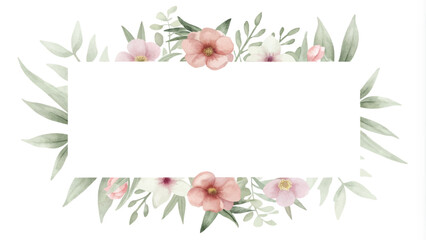 Fototapeta premium Watercolor floral frame isolated on white background. Hand painted illustration.