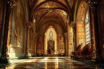 Obraz premium Fantastically throne of power of king or queen in throne room