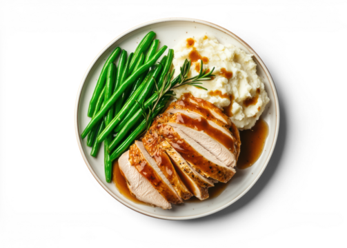 Roasted turkey with sides on transparent background