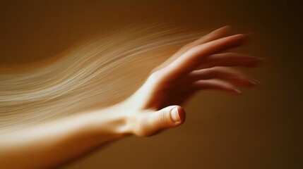 Abstract Motion Blur of a Hand with Flowing Light Trails on a Warm Brown Background