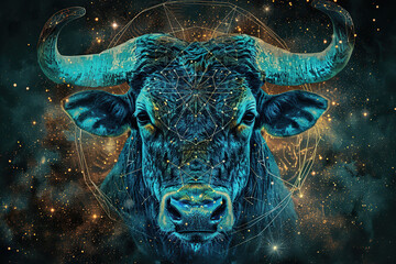 Astrological composition with concept of Taurus zodiac sign symbol