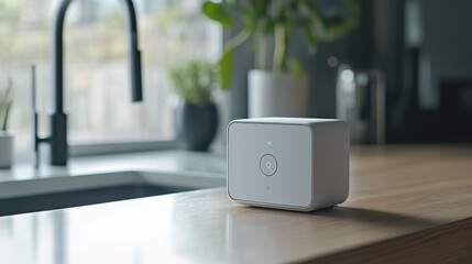 Fototapeta premium Modern Smart Speaker on Kitchen Countertop