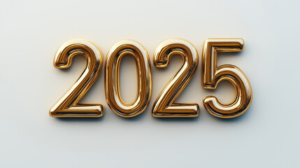 Golden metallic numbers forming the year 2025 on a plain light background