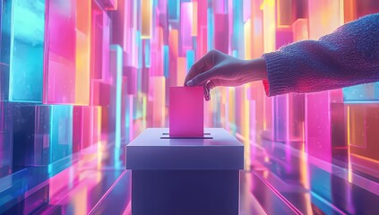 someone placing their ballot in the ballot box, in pastel colors, with simple shapes and a minimalistic style. T