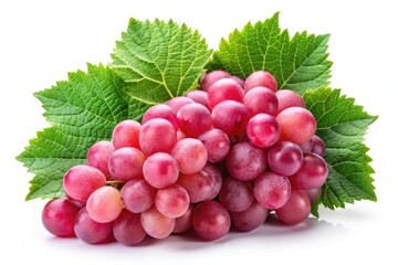 Fototapeta premium Macro Photography of Isolated Pink Grapes with Lush Green Leaves on a Clean Background, Perfect for Food Photography, Healthy Eating, and Fresh Produce Imagery