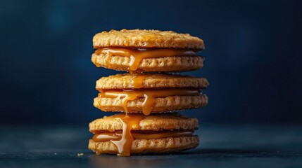 Delicious Caramel Dripping from Cookie Stack