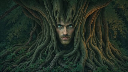Obraz premium Man Transformed Into A Tree, Mystical Nature, Forest Spirit