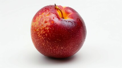 A Single Red Plum with Water Droplets