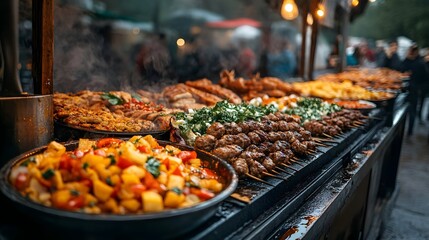 A large grill with many different types of food on it
