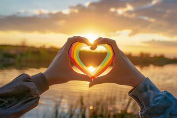 Fototapeta premium Beautiful colorful decorative heart in human hands