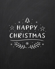 Minimalist White "Happy Christmas" Greeting Card on Black Background