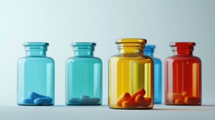 Glass Jars with Colorful Pills