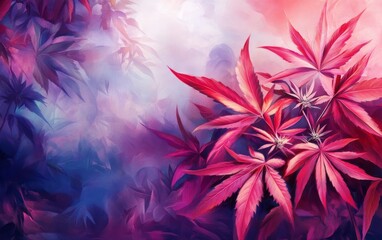 Obraz premium A painting of a bunch of red leaves with a blue background