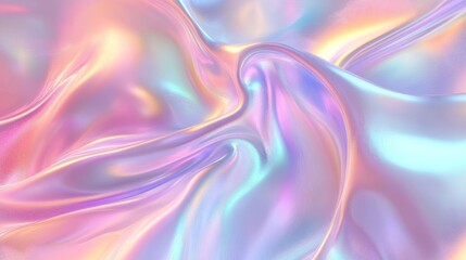 Fototapeta premium Colorful holographic silk fabric swirls, creating an abstract texture with vibrant pastel hues under soft lighting